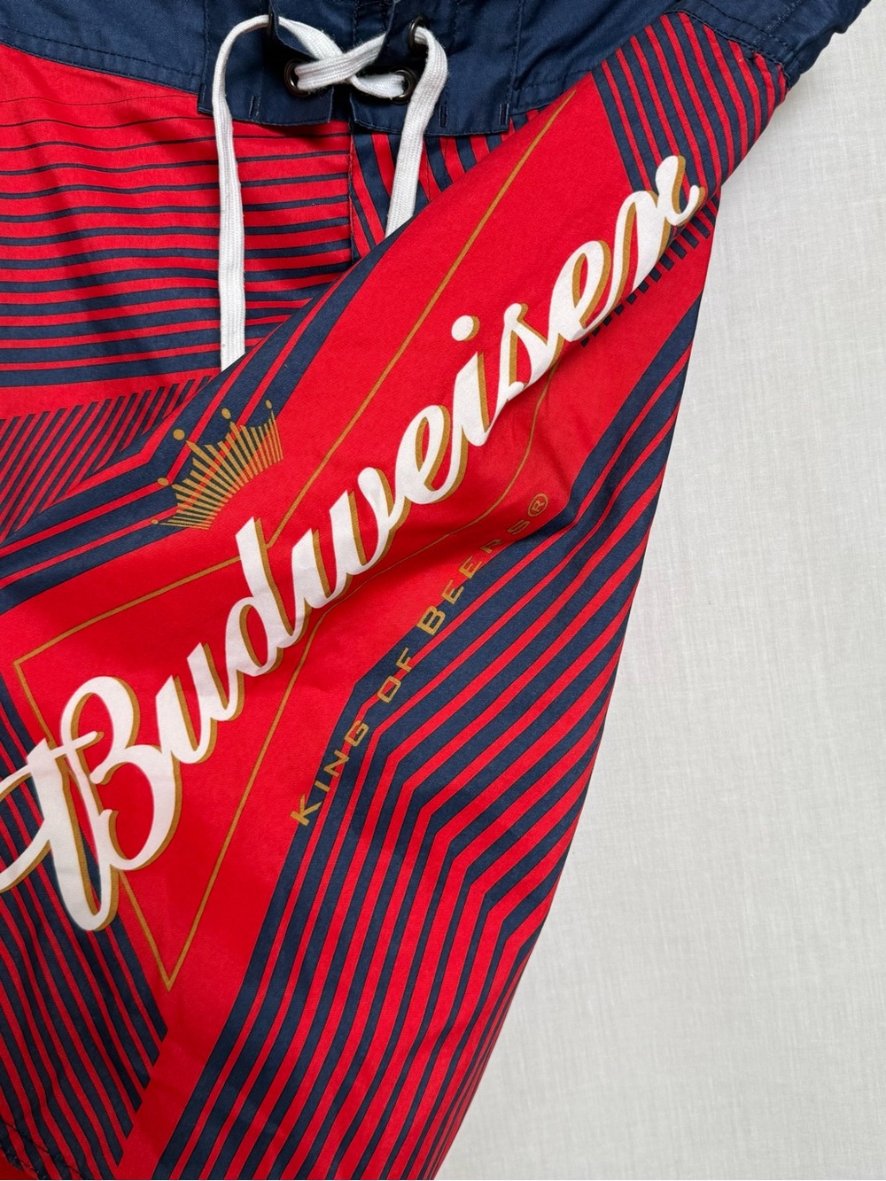 Budweiser Mens Medium Board Shorts Swim Trunks Red Blue Beer Logo Surf - Picture 4 of 11